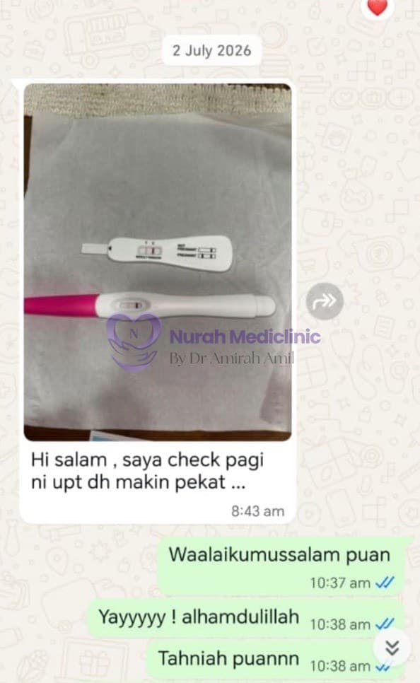 Pesakit berkongsi keputusan ujian kehamilan yang semakin positif melalui WhatsApp